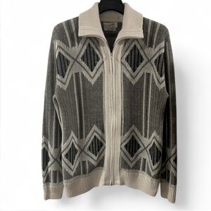 VTG Men’s Geometric Pattern Zip-Up Sweater Size Large